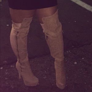 Thigh high tan suede boots